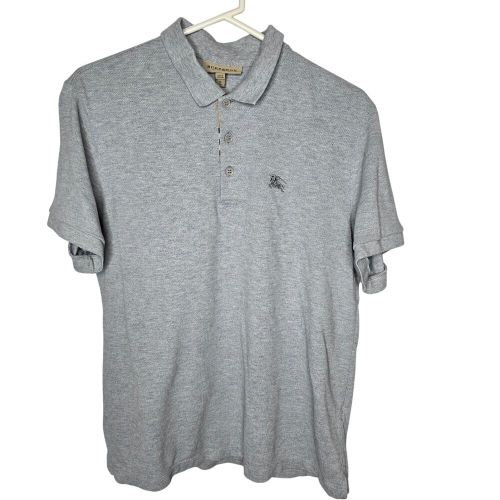 Burberry London England Polo Shirt Men's XL Gray Heather Cotton Nova Check Logo